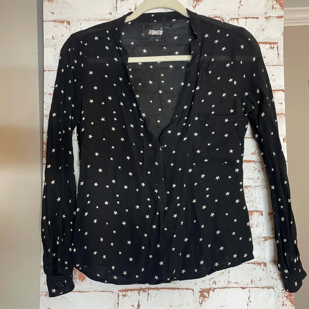 Reformation Black Star Pattern Blouse - image 4